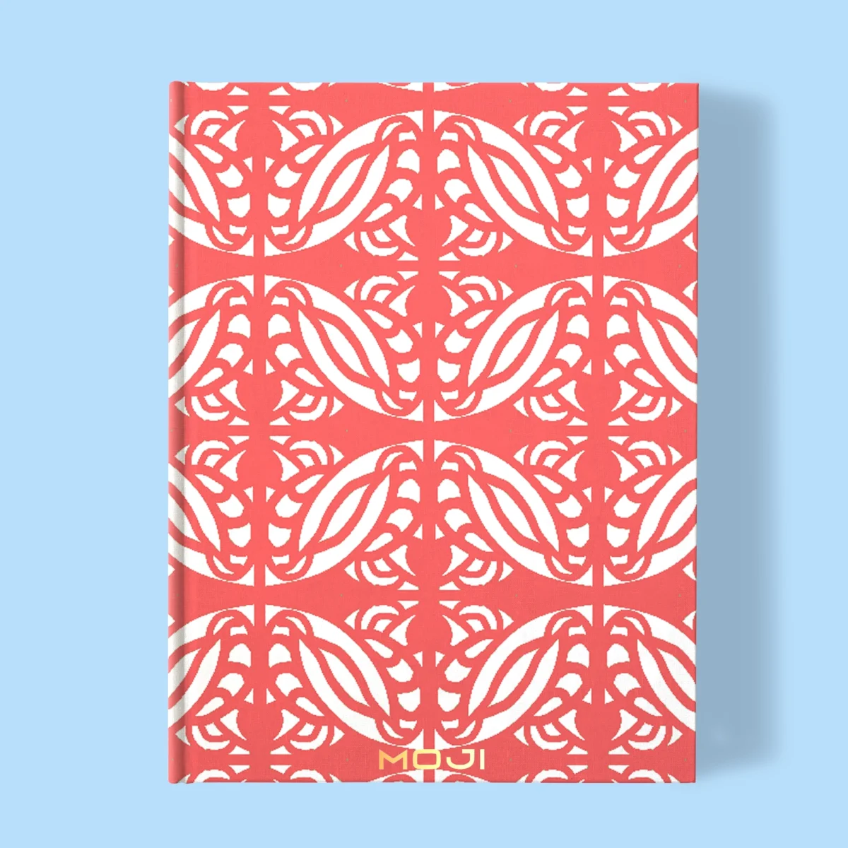 Hand-printed coral persian love birds notebook, organic fabric