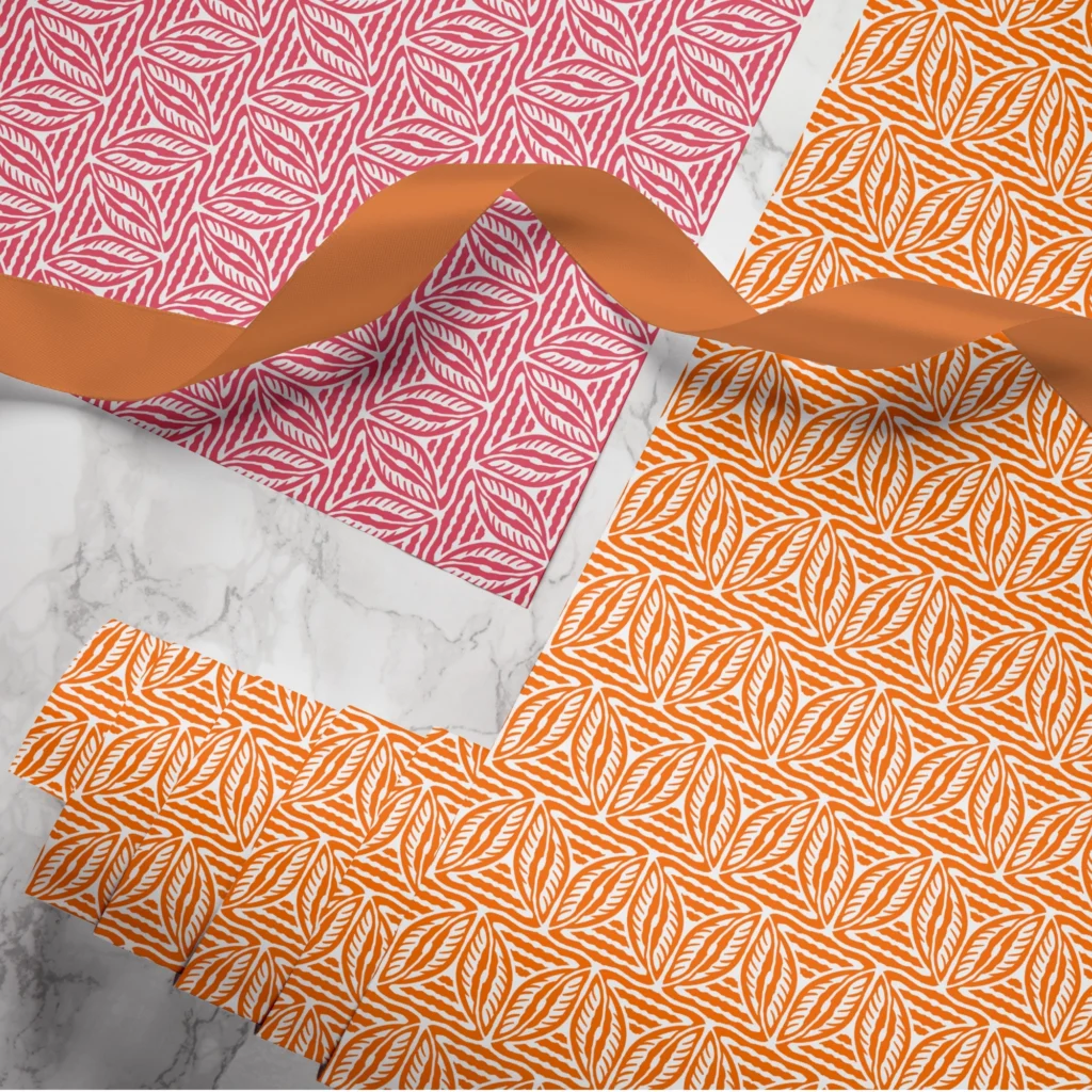 Hand-printed Cottage Leaves wrapping paper