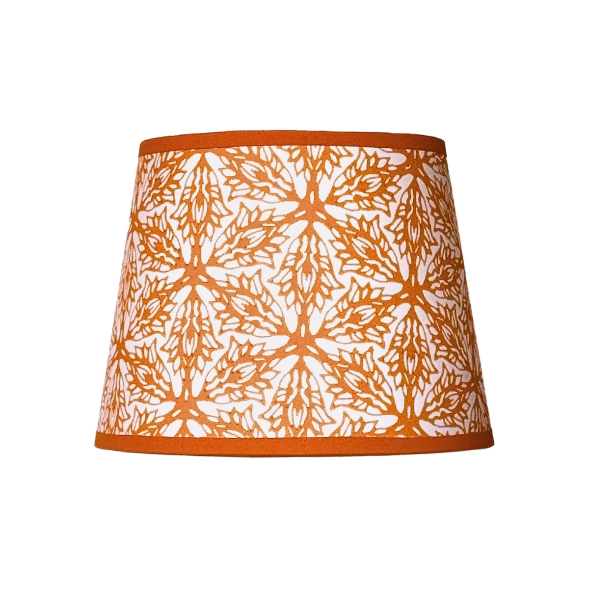Hand-printed orange flower meadow lampshade, hand-printed