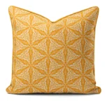 Hand-printed yellow Persian lily cushion, organic fabric