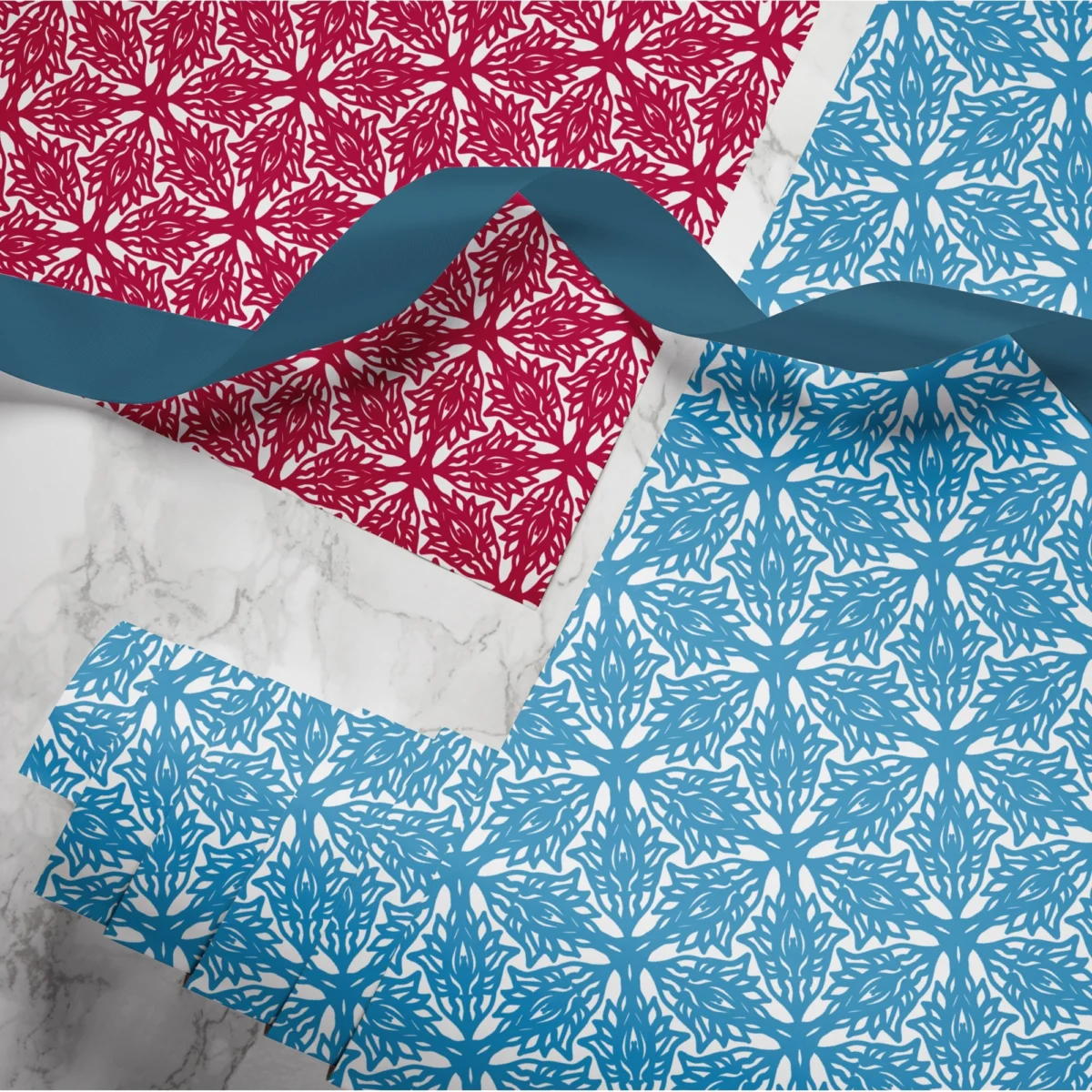 Hand-printed flower meadow wrapping paper