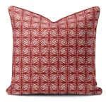 Hand-printed red persian love birds cushion, organic fabric