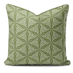 Hand-printed sage green persian lily cushion, organic fabric
