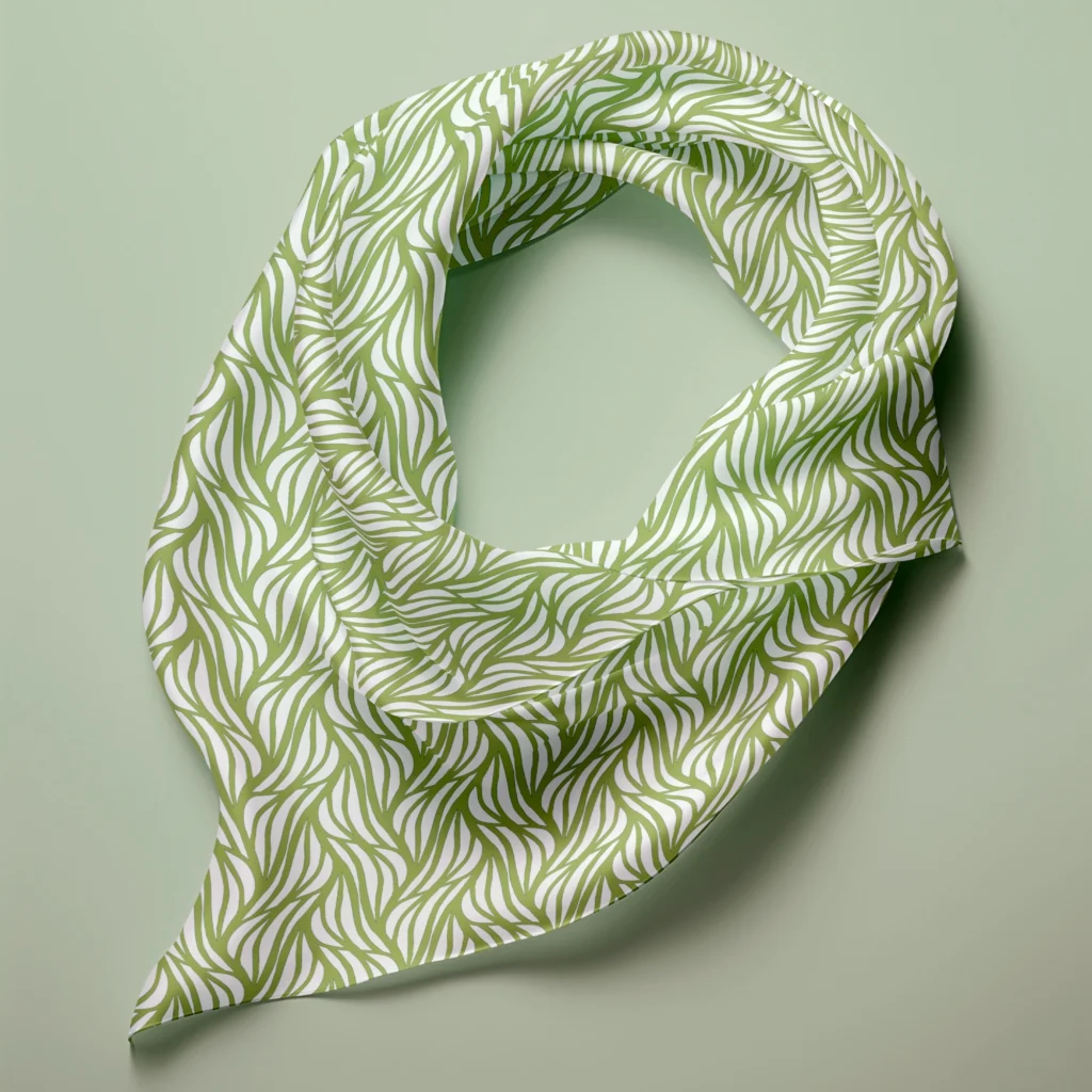 Hand-printed sage green Rustling Willow Leaves silk scarf