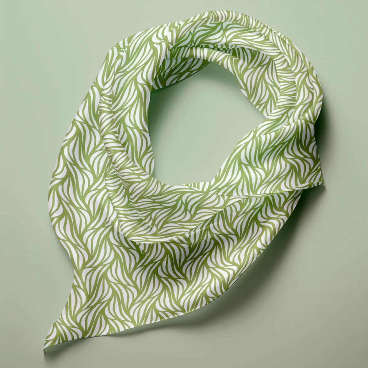 Hand-printed sage green Rustling Willow Leaves silk scarf