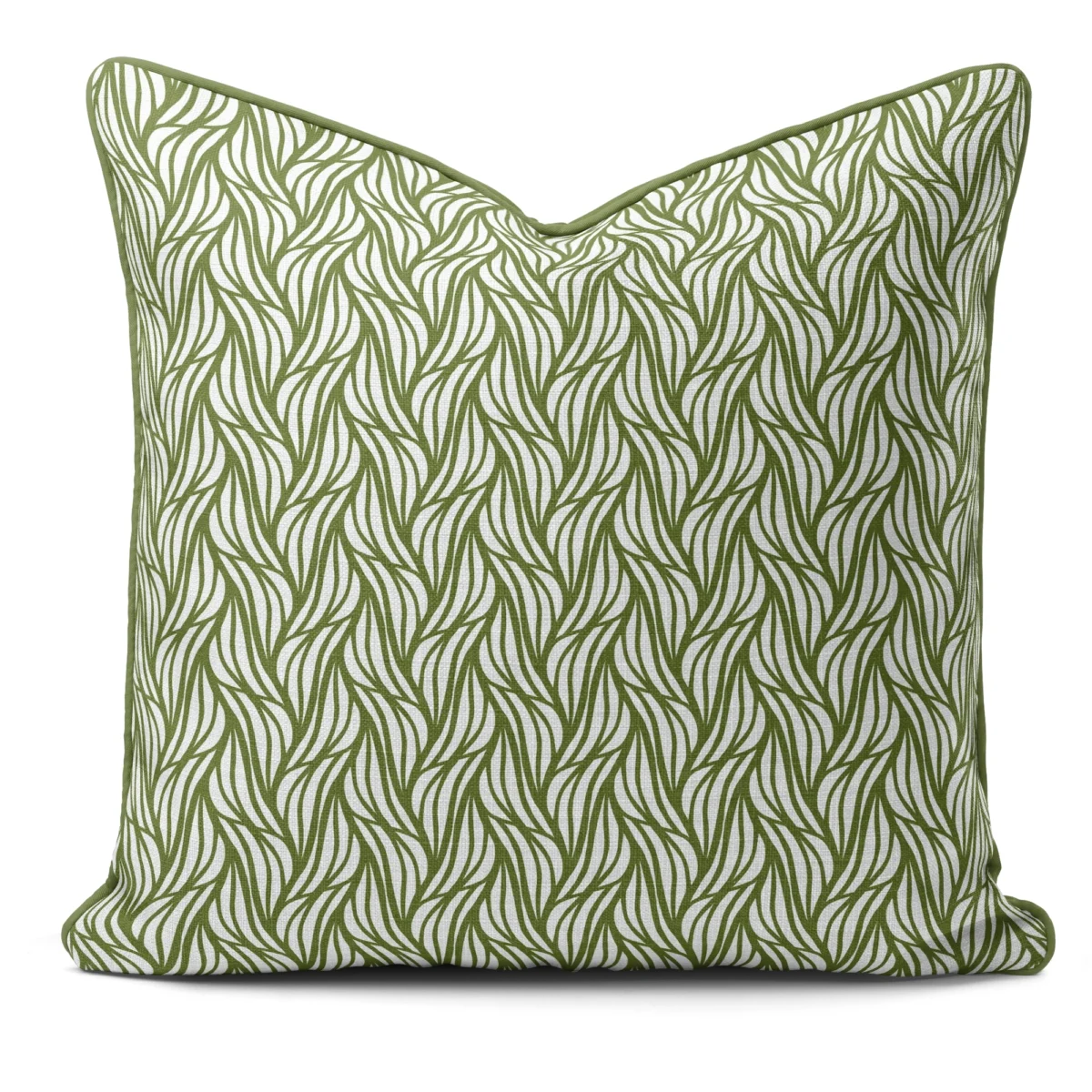 Hand-printed sage green rustling willow cushion, organic fabric