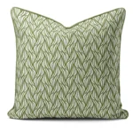 Hand-printed sage green rustling willow cushion, organic fabric