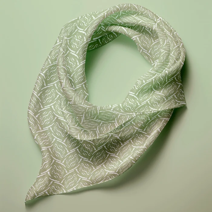 Hand-printed sage green Silk Scarf- Seed Pod