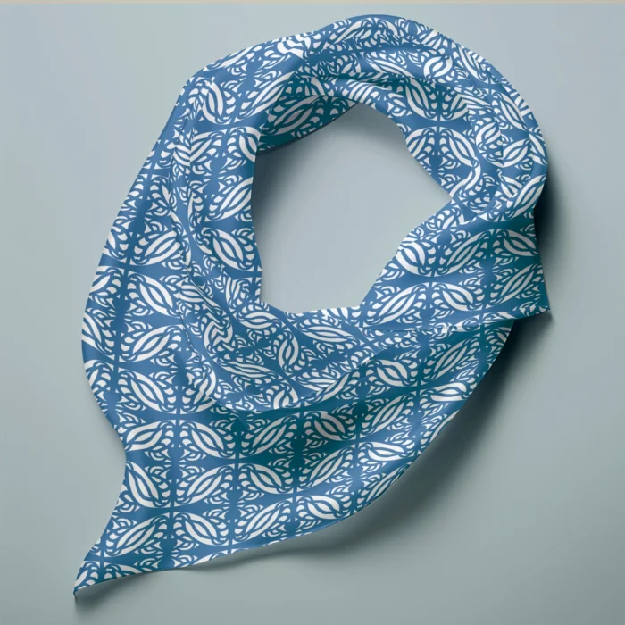 Hand-printed blue persian love birds silk scarf