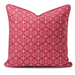 Hand-printed red shimmering pearls cushion, organic fabric