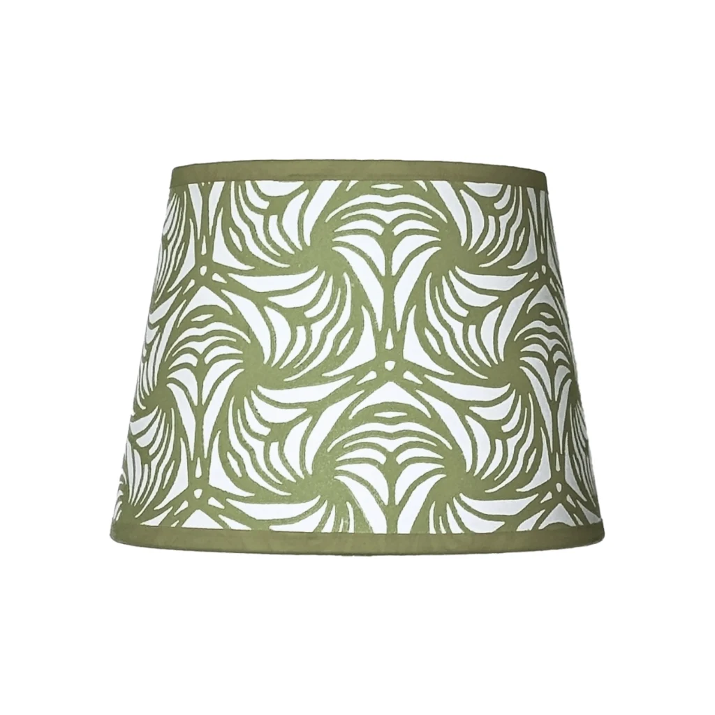 Hand-printed sage green petal lampshade, hand-printed paper