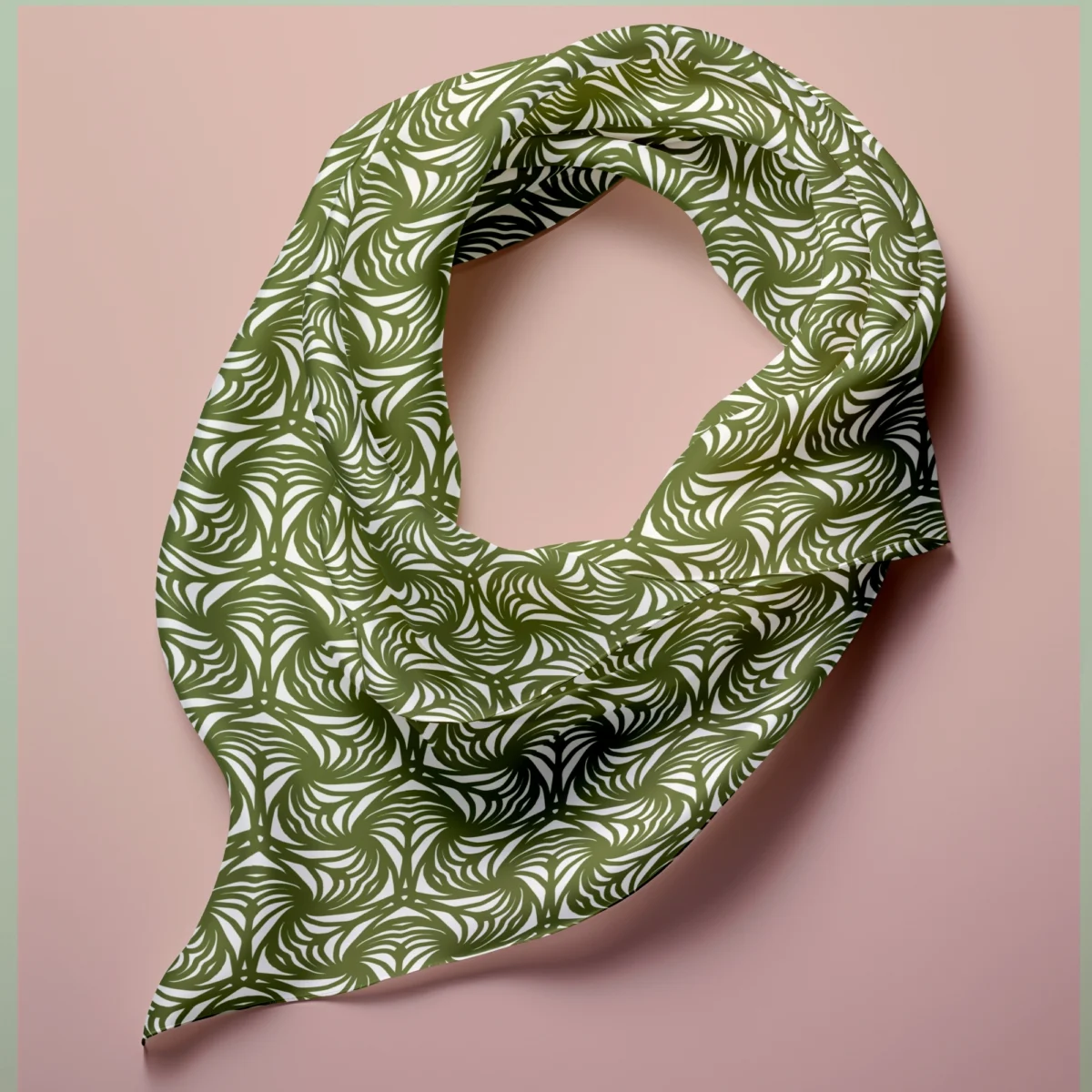 Hand-printed sage green petal silk scarf