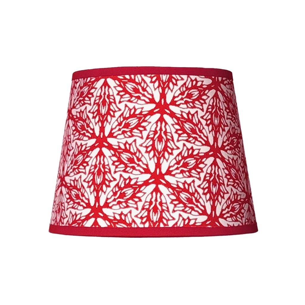 Hand-printed red flower meadow lampshade, hand-printed