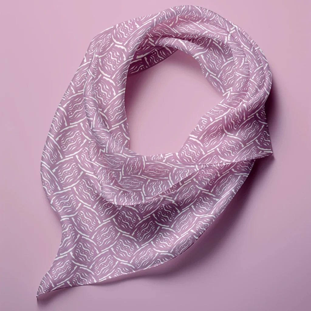 Hand-printed violet seed pod silk scarf
