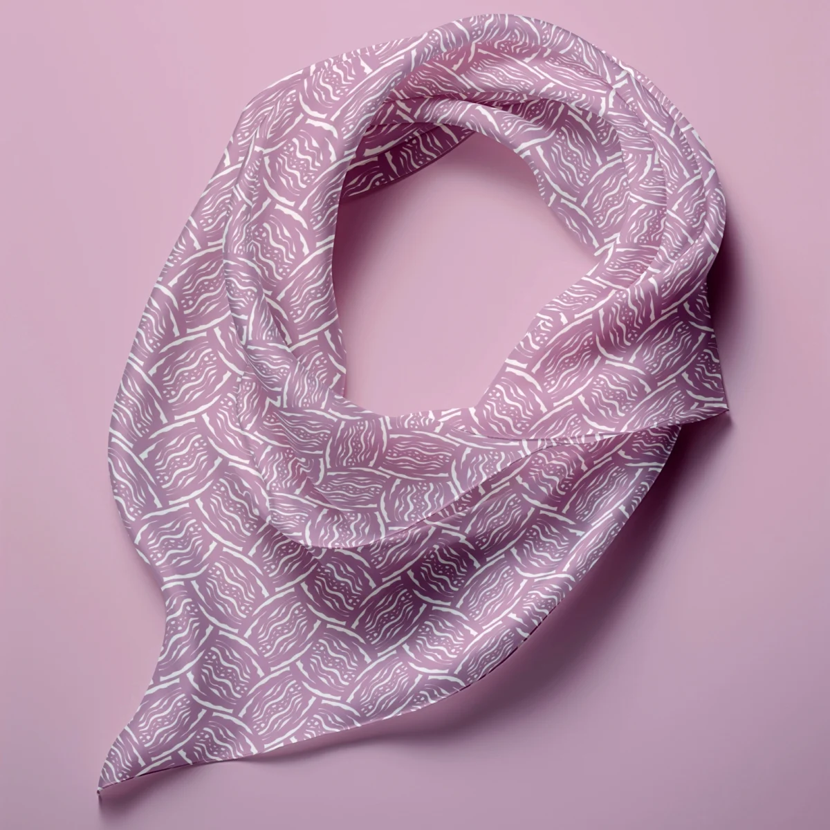 Hand-printed violet seed pod silk scarf