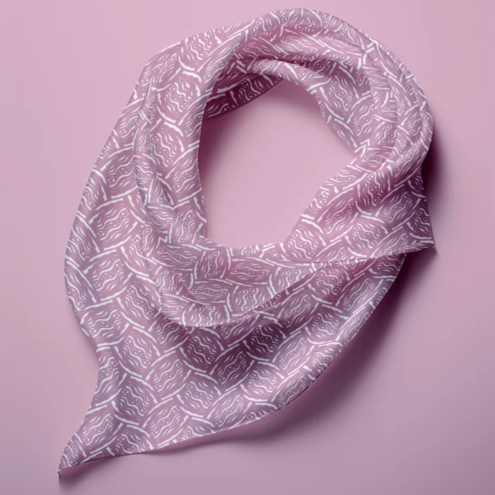Hand-printed violet seed pod silk scarf
