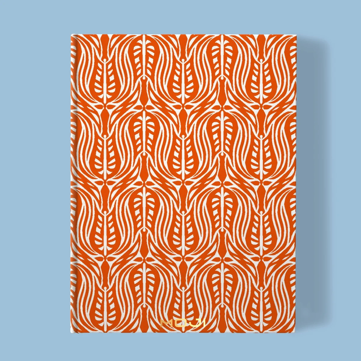 Hand-printed orange wild tulip notebook, organic fabric