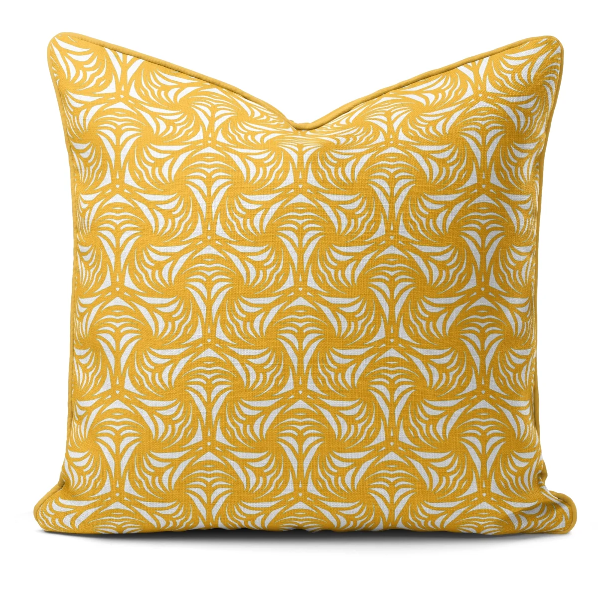 Hand-printed yellow petal cushion, organic fabric