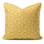 Hand-printed yellow petal cushion, organic fabric