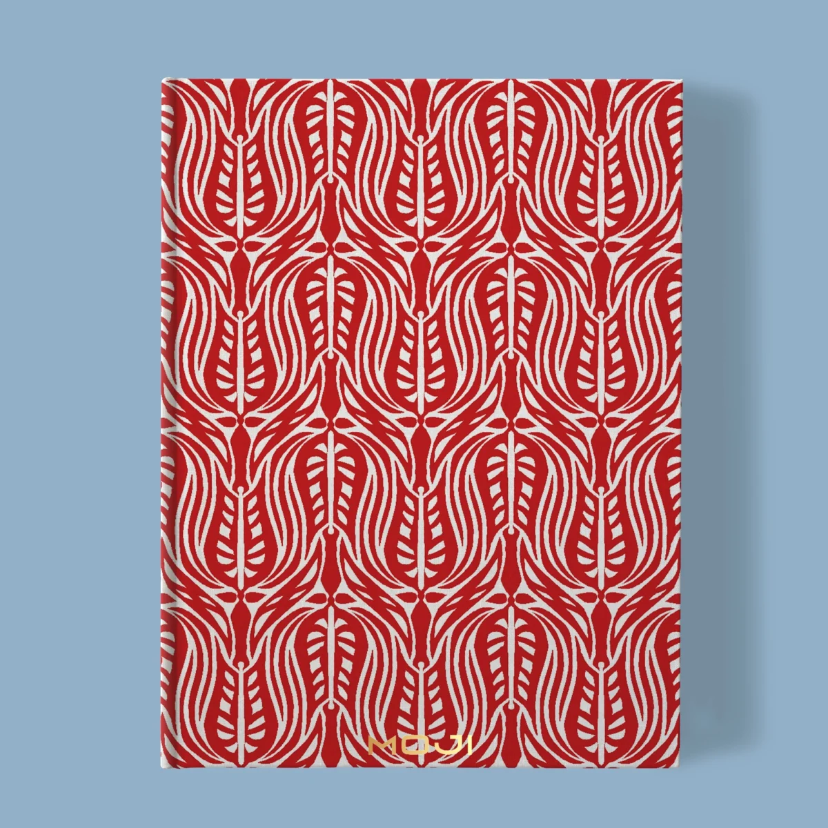 Hand-printed red wild tulip notebook, organic fabric