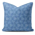 Hand-printed blue pomegranate cushion, organic fabric