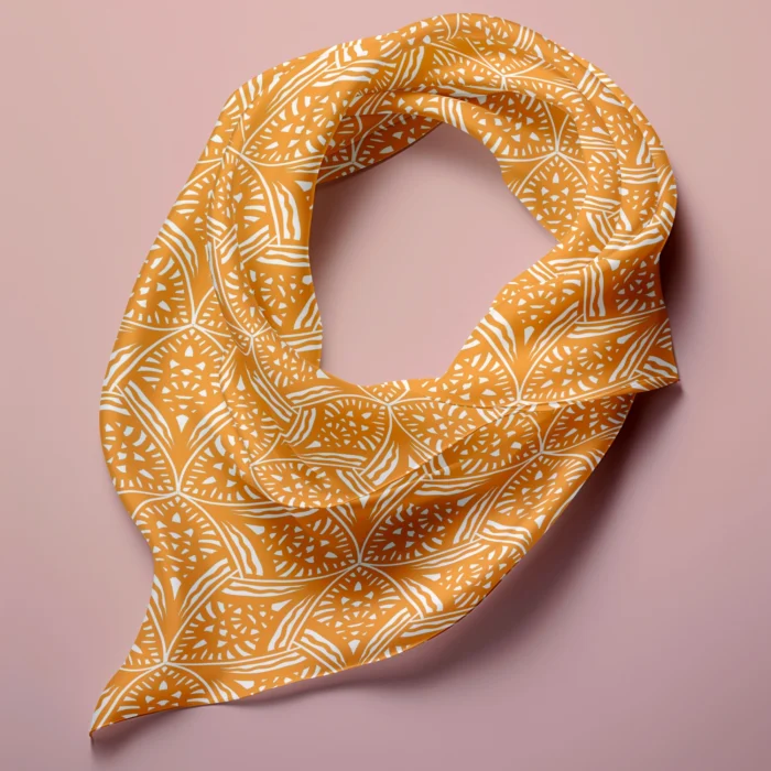 Hand-printed orange evening lavendar silk scarf