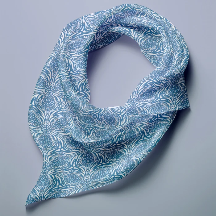 Hand-printed blue thistle silk scarf