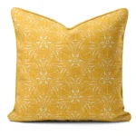 Hand-printed yellow pomegranate cushion, organic fabric