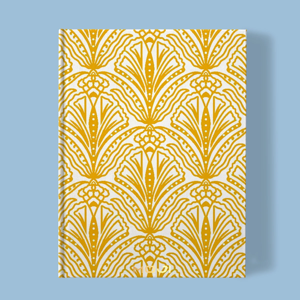 Hand-printed yellow shiraz bloom notebook, organic fabric