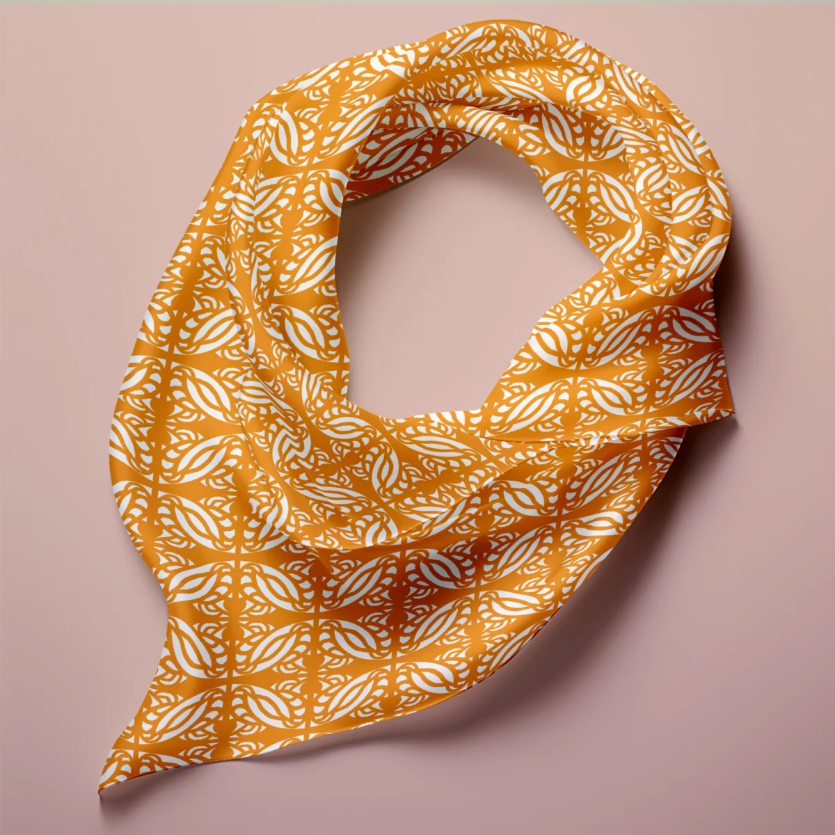 Hand-printed orange persian love birds silk scarf