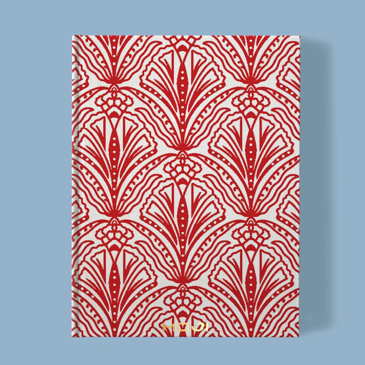 Hand-printed red shiraz bloom notebook, organic fabric