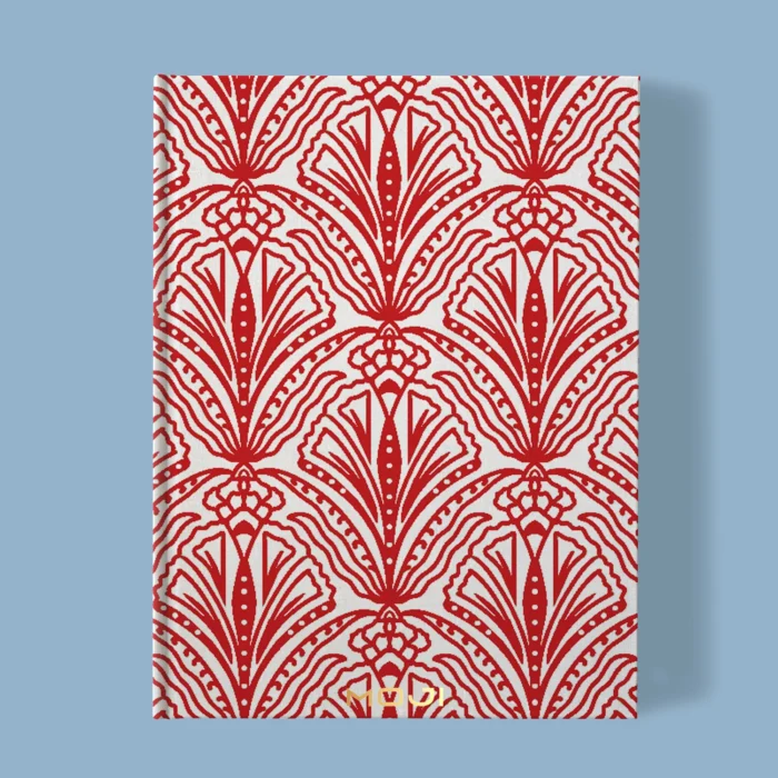 Hand-printed red shiraz bloom notebook, organic fabric