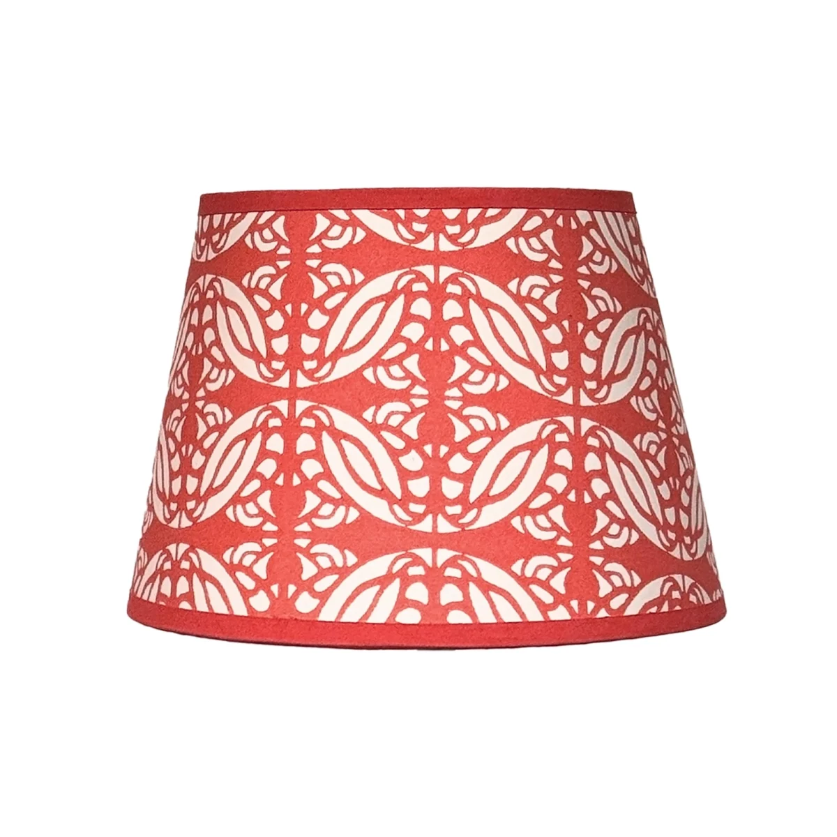Hand-printed red perain love birds lampshade, hand-printed paper