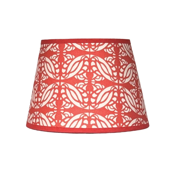 Hand-printed red perain love birds lampshade, hand-printed paper